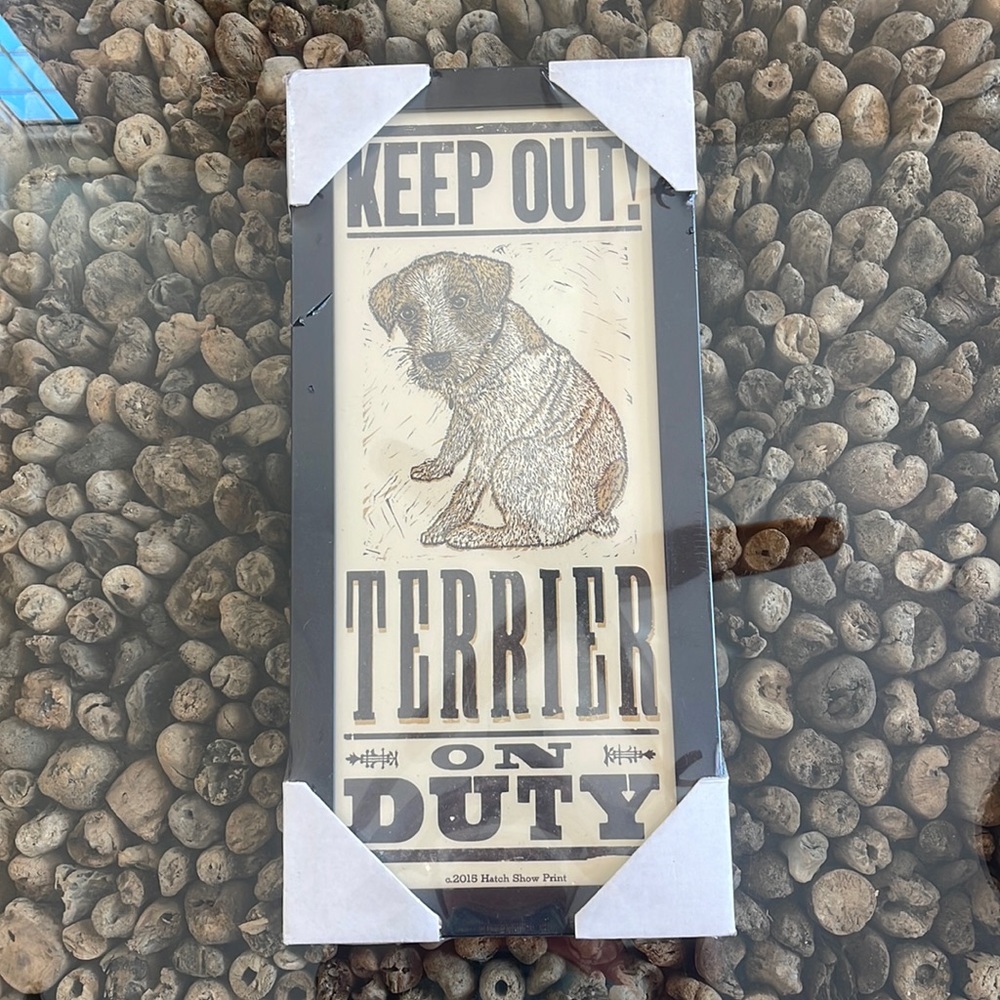 Hatch Show Print - framed, unique, hand crafted “keep out terrier on duty” print